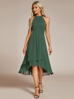 Midi Halter Neck Chiffon Wedding Guest Dress with Sleeveless and A-Line - Image 70