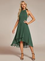 Midi Halter Neck Chiffon Wedding Guest Dress with Sleeveless and A-Line - Image 71