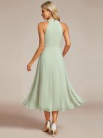 Midi Halter Neck Chiffon Wedding Guest Dress with Sleeveless and A-Line - Image 52