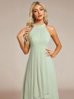 Midi Halter Neck Chiffon Wedding Guest Dress with Sleeveless and A-Line - Image 53