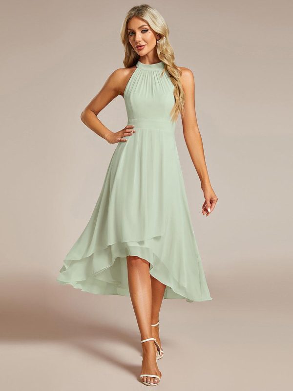 Midi Halter Neck Chiffon Wedding Guest Dress with Sleeveless and A-Line - Image 51