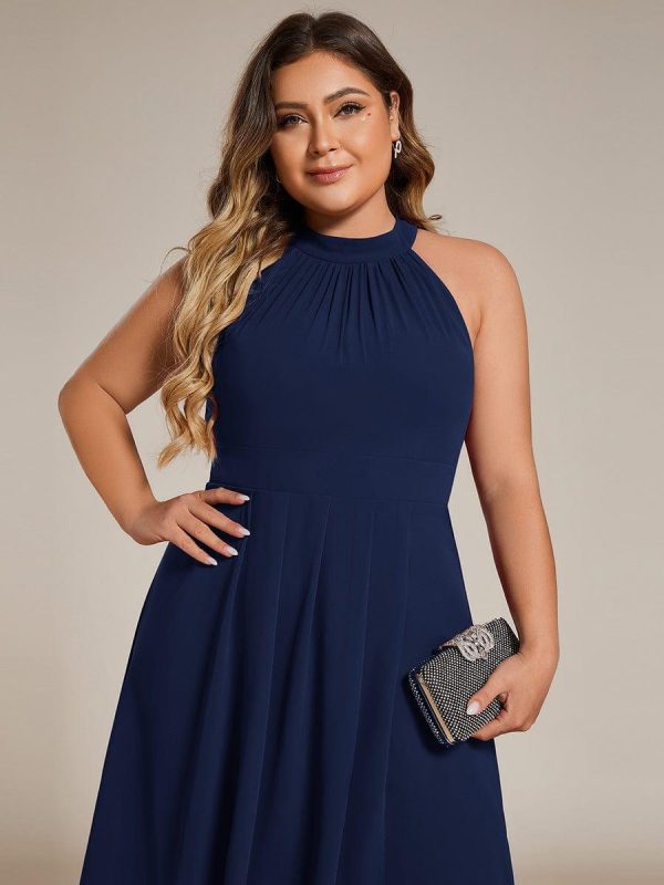 Midi Halter Neck Chiffon Wedding Guest Dress with Sleeveless and A-Line - Image 40