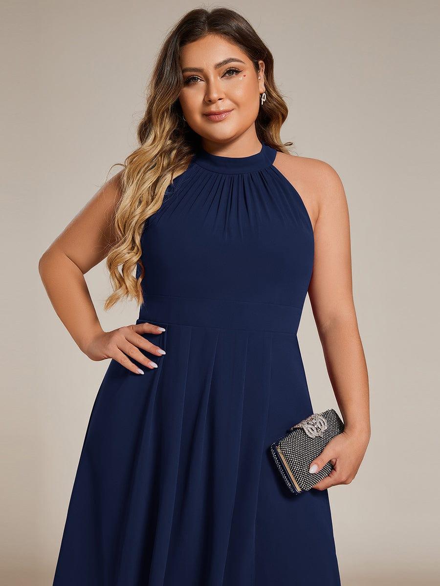 EG31926NB-PR5 Midi Halter Neck Chiffon Wedding Guest Dress with Sleeveless and A-Line - Image 40