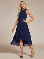 Midi Halter Neck Chiffon Wedding Guest Dress with Sleeveless and A-Line - Image 33