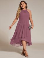 Midi Halter Neck Chiffon Wedding Guest Dress with Sleeveless and A-Line - Image 94