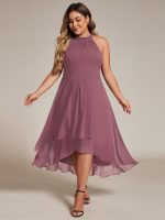 Midi Halter Neck Chiffon Wedding Guest Dress with Sleeveless and A-Line - Image 96