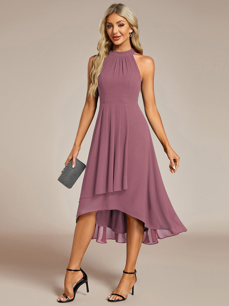 EG31926OD-R Midi Halter Neck Chiffon Wedding Guest Dress with Sleeveless and A-Line - Image 89