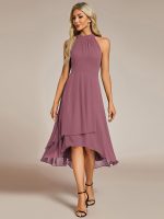 Midi Halter Neck Chiffon Wedding Guest Dress with Sleeveless and A-Line - Image 91
