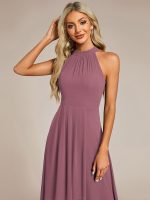 Midi Halter Neck Chiffon Wedding Guest Dress with Sleeveless and A-Line - Image 93