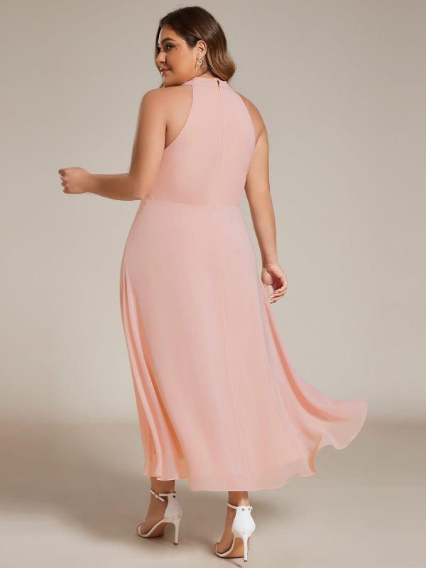 Midi Halter Neck Chiffon Wedding Guest Dress with Sleeveless and A-Line - Image 31