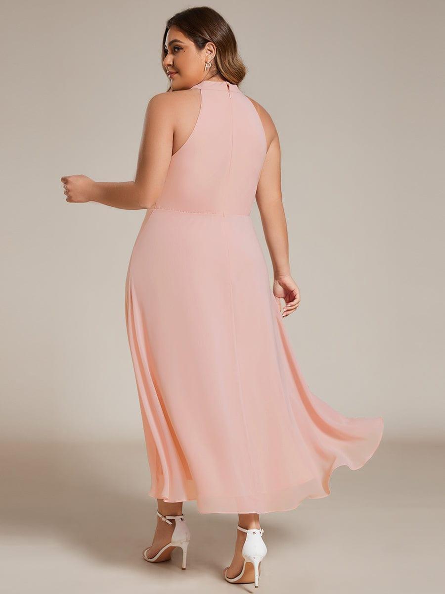 EG31926PK-PR2 Midi Halter Neck Chiffon Wedding Guest Dress with Sleeveless and A-Line - Image 31