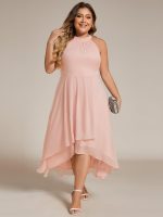 Midi Halter Neck Chiffon Wedding Guest Dress with Sleeveless and A-Line - Image 30