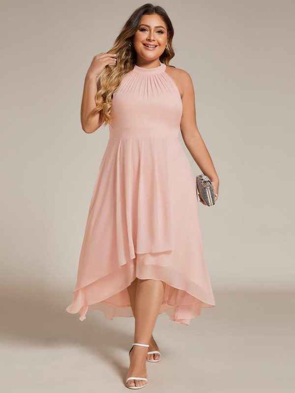 Midi Halter Neck Chiffon Wedding Guest Dress with Sleeveless and A-Line - Image 30