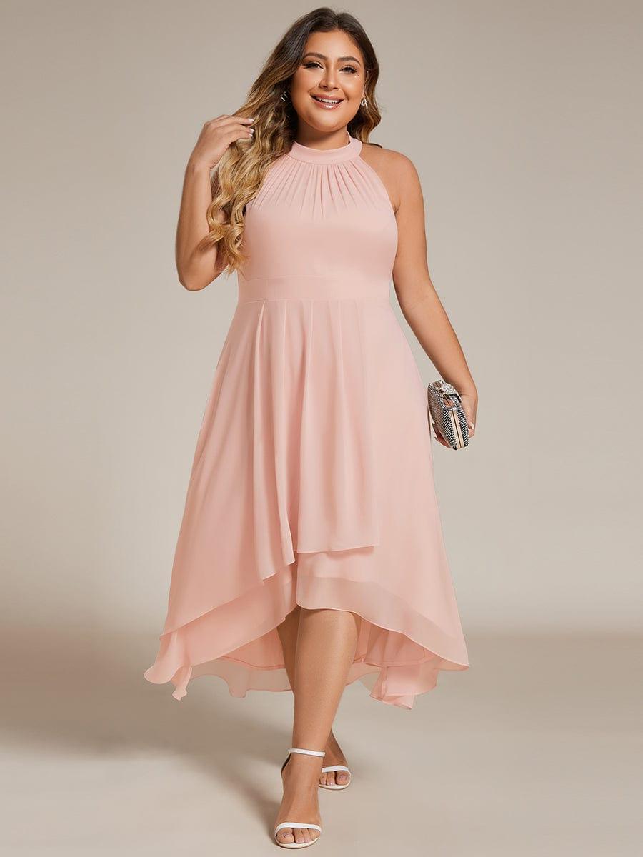 EG31926PK-PR4 Midi Halter Neck Chiffon Wedding Guest Dress with Sleeveless and A-Line - Image 30