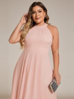 Midi Halter Neck Chiffon Wedding Guest Dress with Sleeveless and A-Line - Image 32