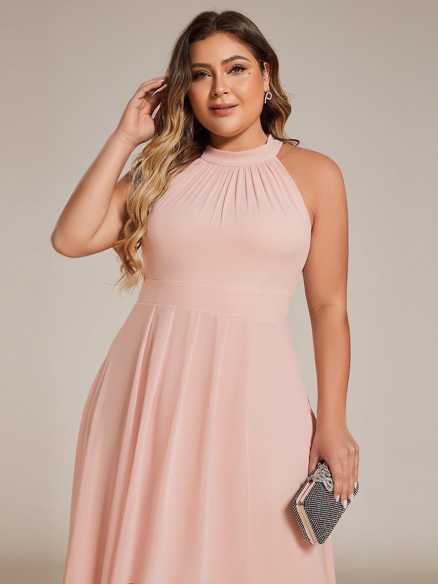 EG31926PK-PR5 Midi Halter Neck Chiffon Wedding Guest Dress with Sleeveless and A-Line - Image 32