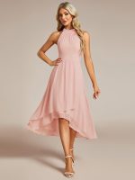 Midi Halter Neck Chiffon Wedding Guest Dress with Sleeveless and A-Line - Image 25