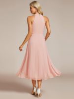 Midi Halter Neck Chiffon Wedding Guest Dress with Sleeveless and A-Line - Image 26