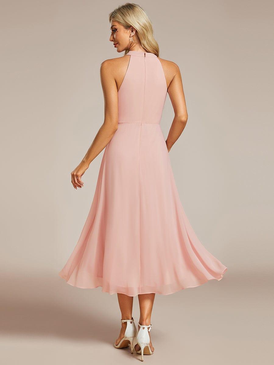 EG31926PK-R2 Midi Halter Neck Chiffon Wedding Guest Dress with Sleeveless and A-Line - Image 26