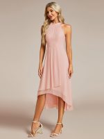 Midi Halter Neck Chiffon Wedding Guest Dress with Sleeveless and A-Line - Image 29