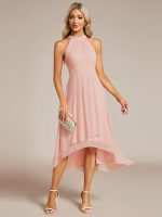 Midi Halter Neck Chiffon Wedding Guest Dress with Sleeveless and A-Line - Image 28