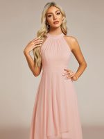 Midi Halter Neck Chiffon Wedding Guest Dress with Sleeveless and A-Line - Image 27