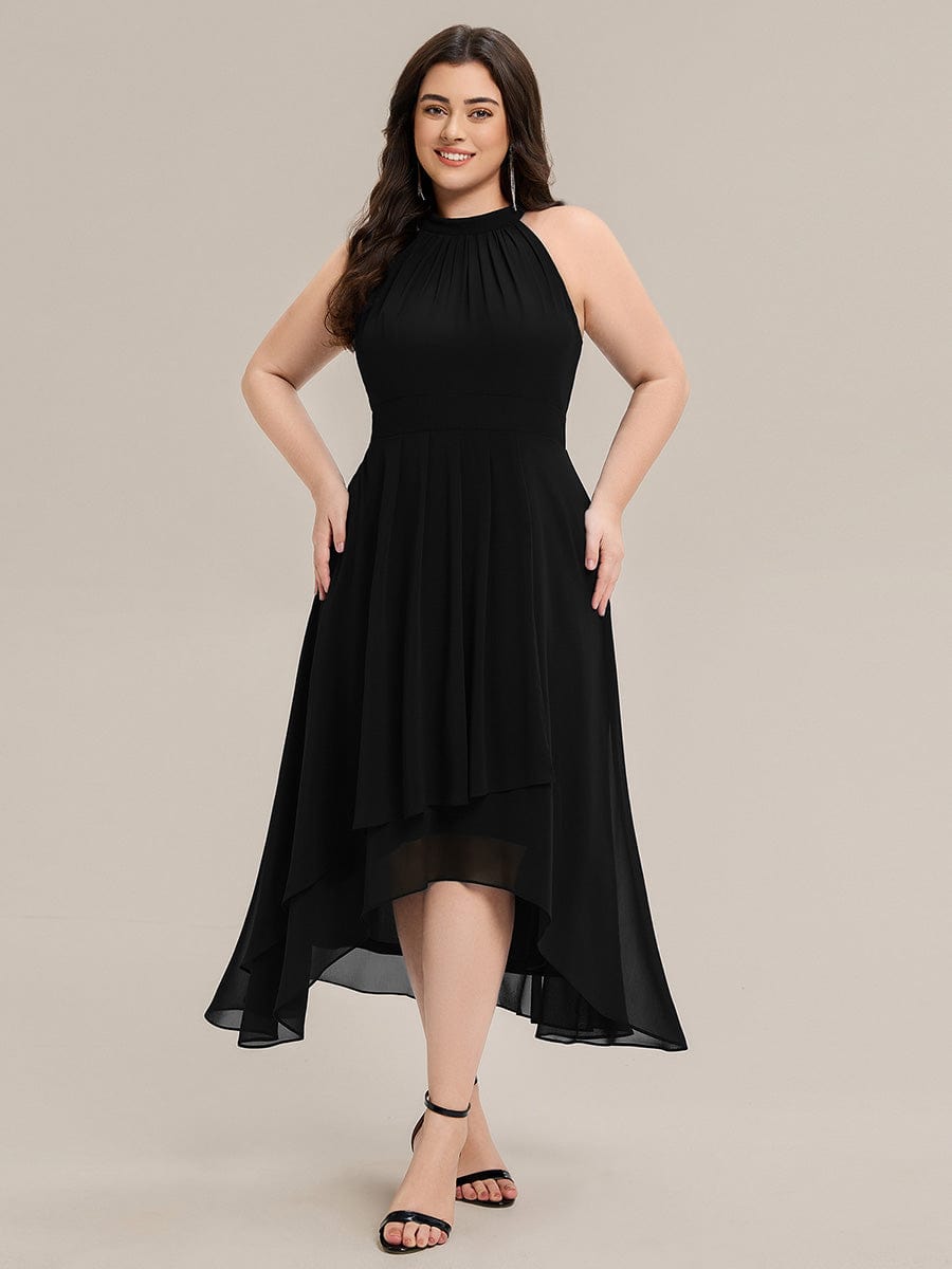 EG31927BK-PR Pleated Chiffon Sleeveless A-Line Dress - Image 6