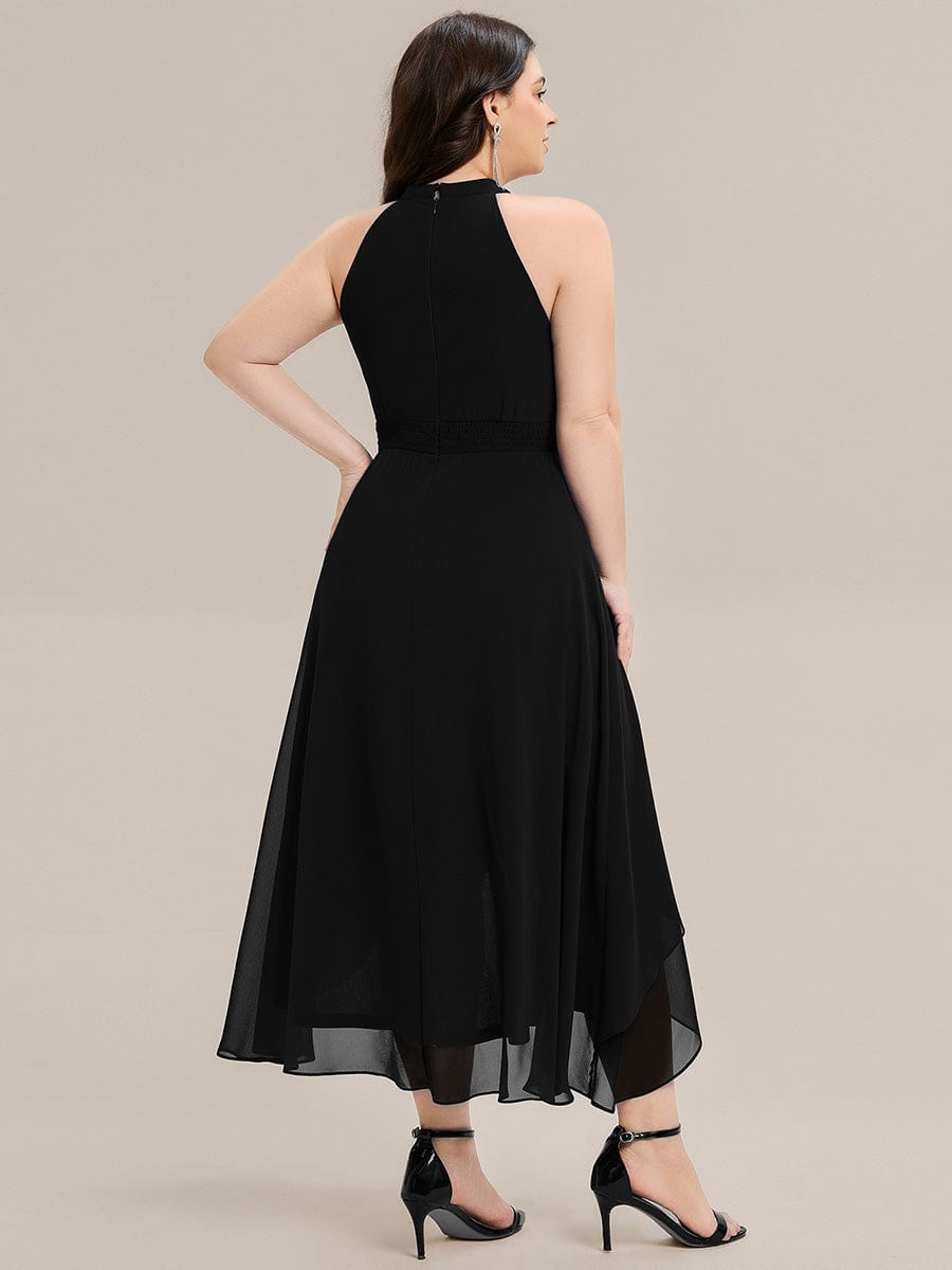 EG31927BK-PR2 Pleated Chiffon Sleeveless A-Line Dress - Image 7