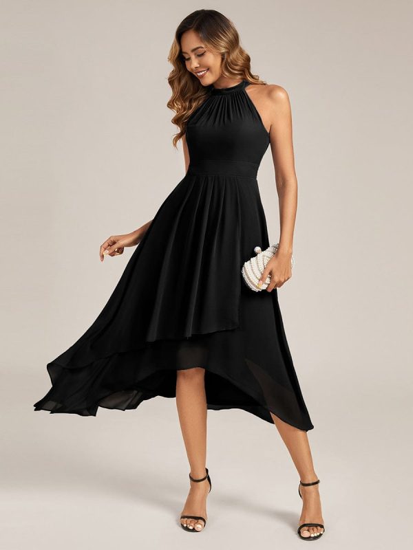 Pleated Chiffon Sleeveless A-Line Dress - Image 5