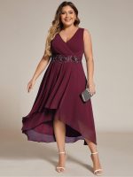 Sleeveless V-Neck High Low Wedding Guest Dress with Floral Applique - Image 38