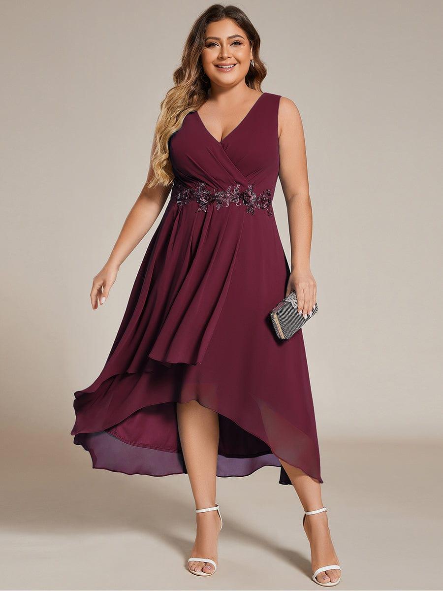 EG41926BD-PR3 Sleeveless V-Neck High Low Wedding Guest Dress with Floral Applique - Image 38