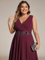 Sleeveless V-Neck High Low Wedding Guest Dress with Floral Applique - Image 40