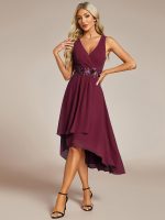 Sleeveless V-Neck High Low Wedding Guest Dress with Floral Applique - Image 37
