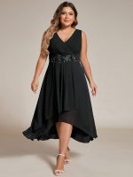 Sleeveless V-Neck High Low Wedding Guest Dress with Floral Applique - Image 30