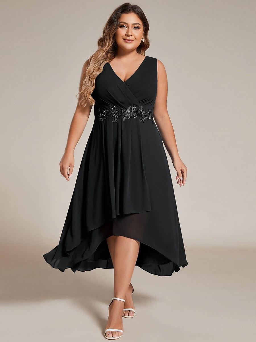 EG41926BK-PR Sleeveless V-Neck High Low Wedding Guest Dress with Floral Applique - Image 30