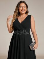 Sleeveless V-Neck High Low Wedding Guest Dress with Floral Applique - Image 32
