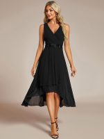 Sleeveless V-Neck High Low Wedding Guest Dress with Floral Applique - Image 25