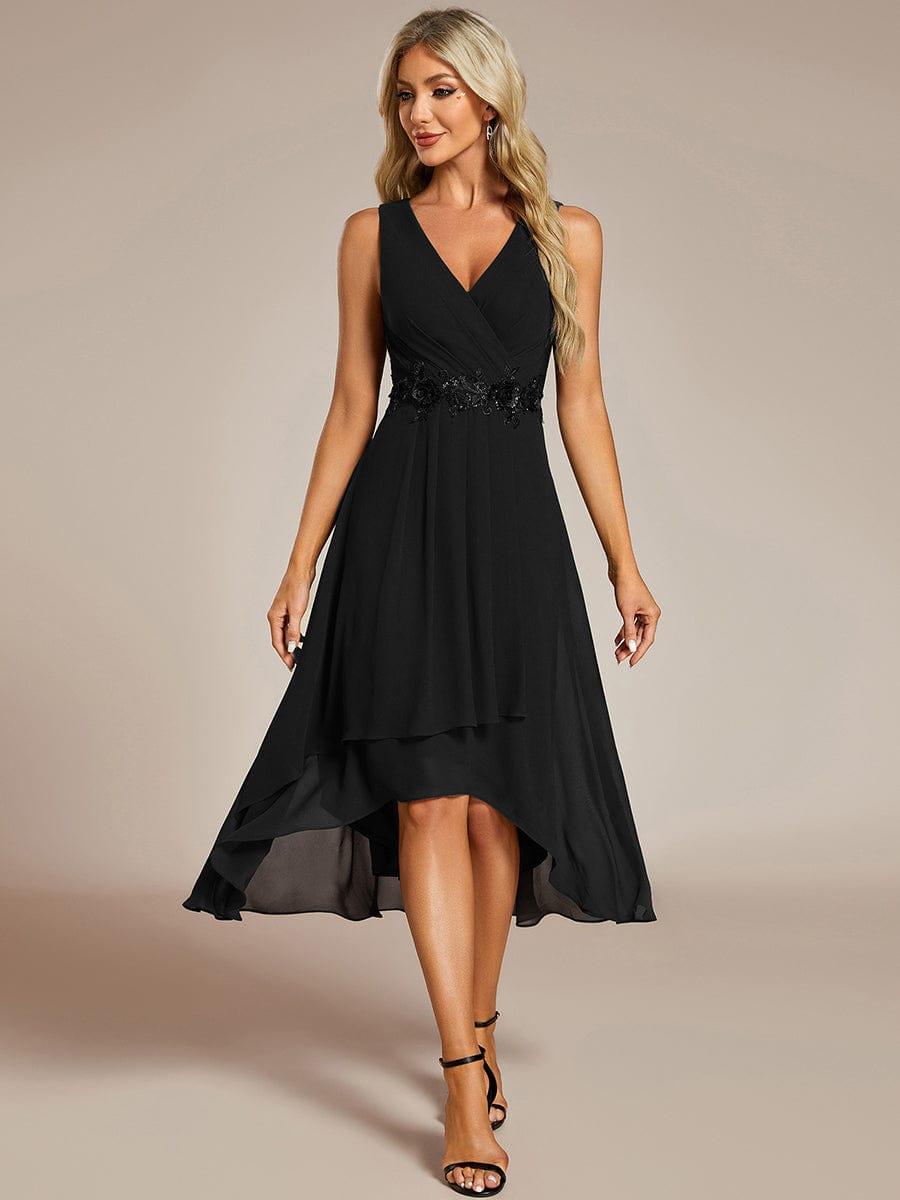 EG41926BK-R Sleeveless V-Neck High Low Wedding Guest Dress with Floral Applique - Image 25