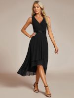 Sleeveless V-Neck High Low Wedding Guest Dress with Floral Applique - Image 29
