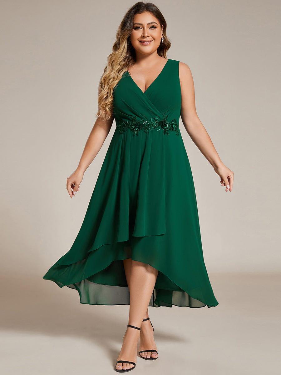 EG41926DG-PR Sleeveless V-Neck High Low Wedding Guest Dress with Floral Applique - Image 8