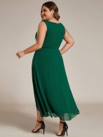Sleeveless V-Neck High Low Wedding Guest Dress with Floral Applique - Image 9