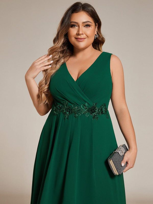 Sleeveless V-Neck High Low Wedding Guest Dress with Floral Applique - Image 10