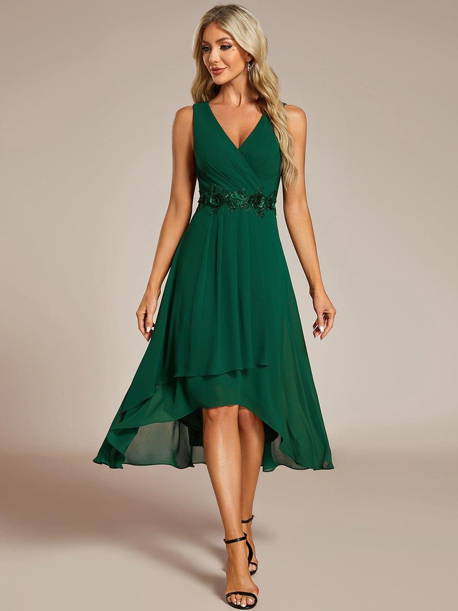 EG41926DG-R Sleeveless V-Neck High Low Wedding Guest Dress with Floral Applique - Image 7