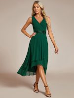 Sleeveless V-Neck High Low Wedding Guest Dress with Floral Applique - Image 6