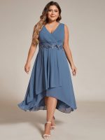 Sleeveless V-Neck High Low Wedding Guest Dress with Floral Applique - Image 16