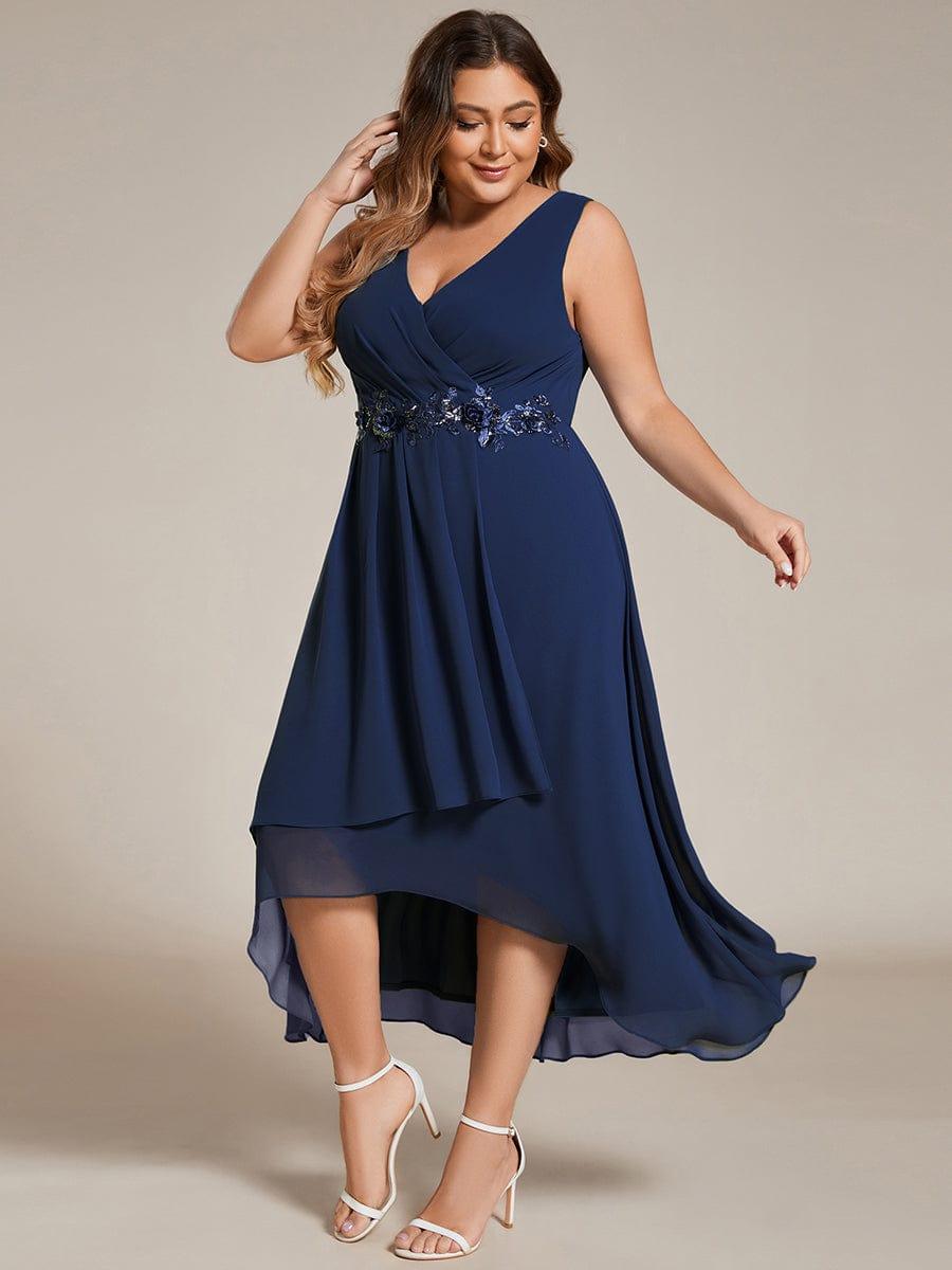 EG41926NB-PR4 Sleeveless V-Neck High Low Wedding Guest Dress with Floral Applique - Image 22