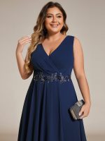 Sleeveless V-Neck High Low Wedding Guest Dress with Floral Applique - Image 24