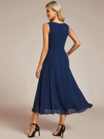 Sleeveless V-Neck High Low Wedding Guest Dress with Floral Applique - Image 2