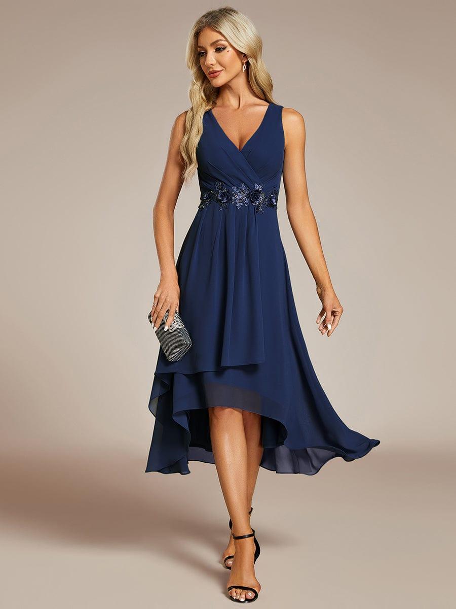 EG41926NB-R3 Sleeveless V-Neck High Low Wedding Guest Dress with Floral Applique - Image 1