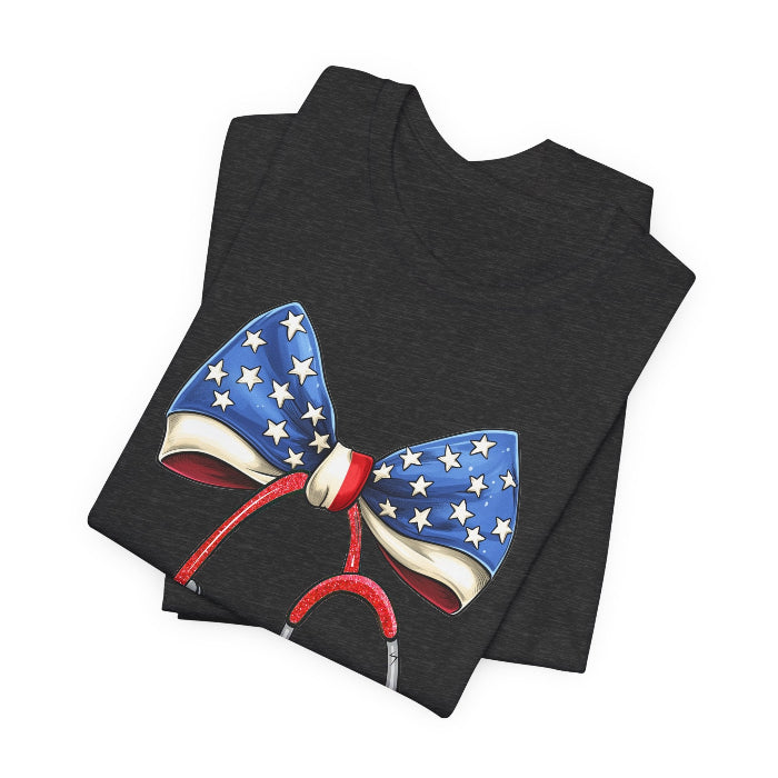 Folded_2_ef78a006-b9f1-4ce6-826f-5c0a8421a4aa July 4th Stethoscope Bow T-Shirt - Image 3